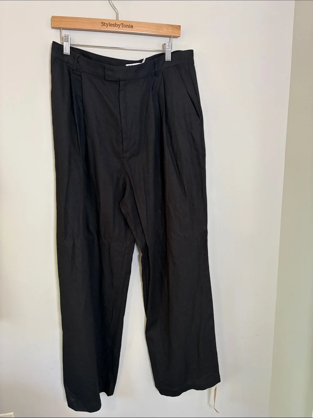 Reformation Earl Pant Black Linen Blend Wide Leg Trouser Designer Sz 12 NEW